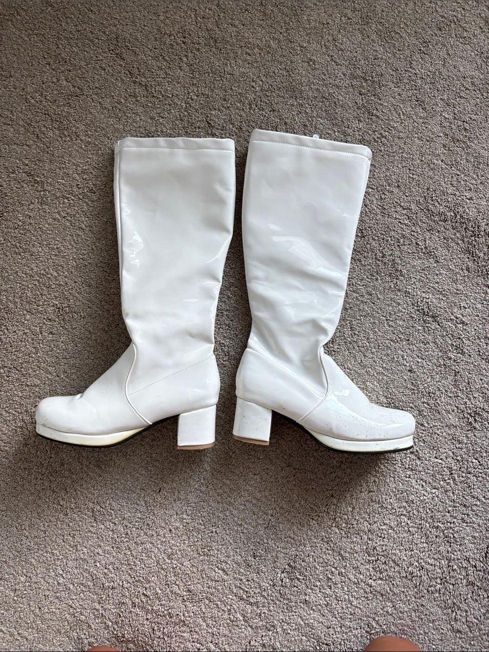 White Knee-High Block Heel Boots